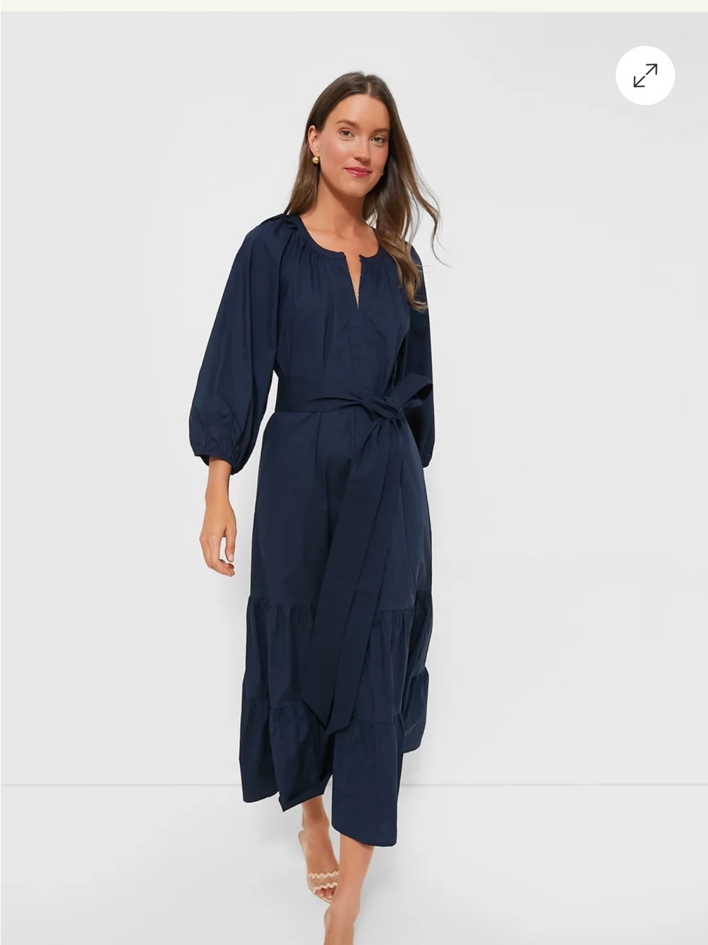 Tuckernuck Women’s Navy Tiered Midi Dress with Balloon Sleeves - Picture 4 of 4